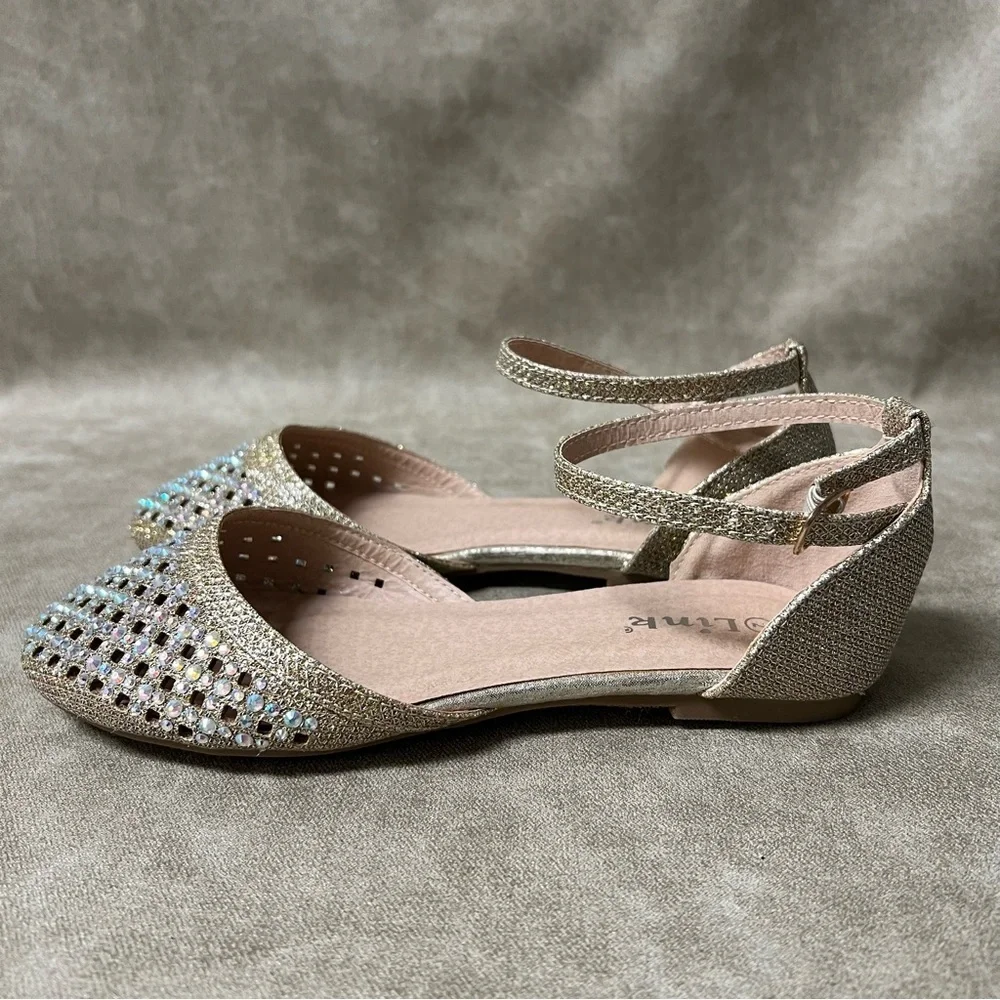 Link girls bejeweled diamond rose gold closed-toed d'orsay DRESS SANDALS Sz2